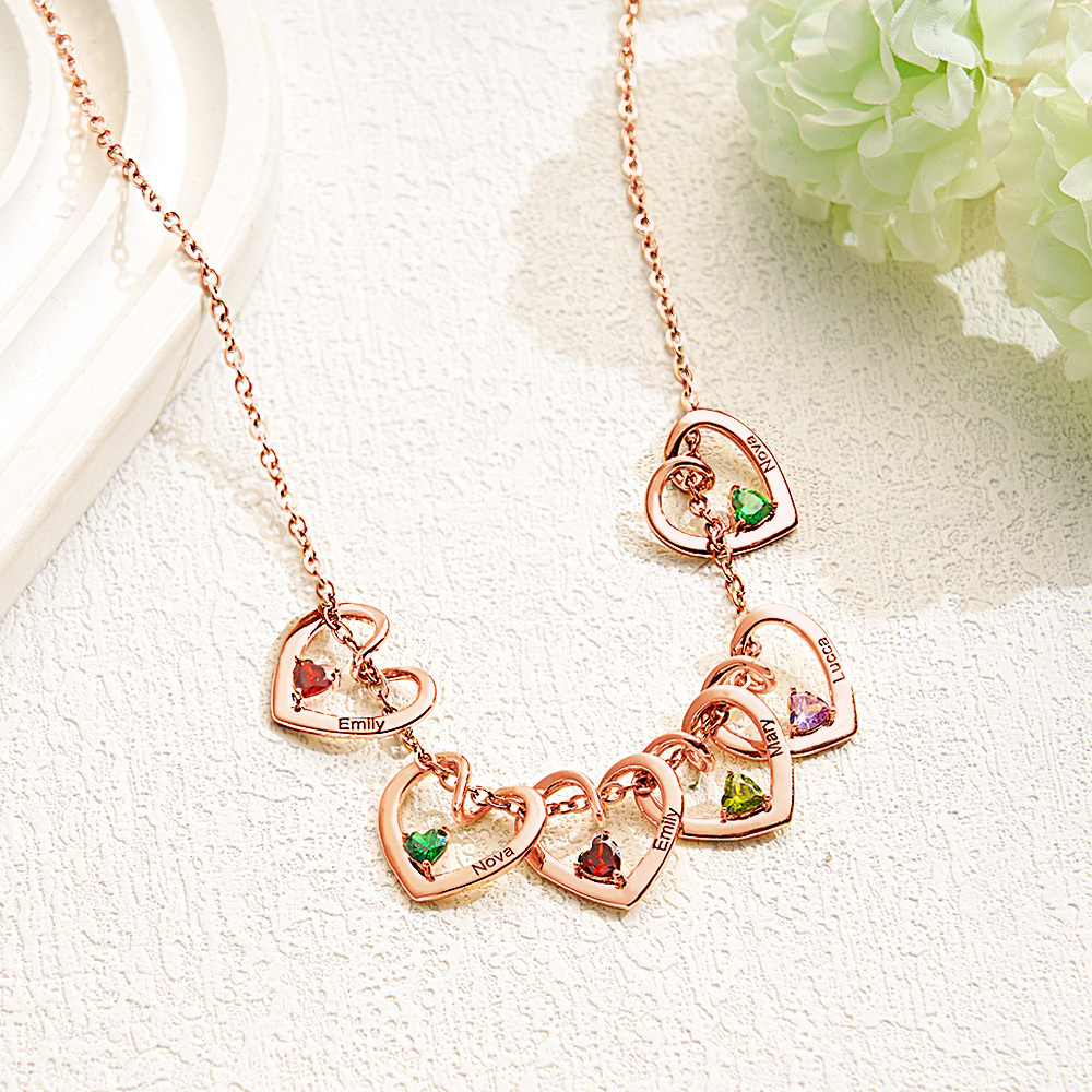 Personalized Heart Name & Birthstone Necklace Custom Gift for Mom or Grandma - MyFaceSocksAU