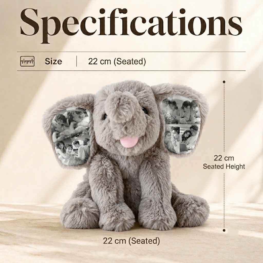 Custom Photo Elephant Plush – Personalized Ear Picture Elephant Gift for Couples Anniversary Gifts - MyFaceSocksAU