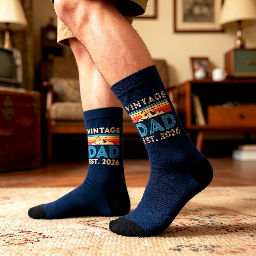 Vintage Dad Est 2026 Socks, First Fathers Day Gift, New Dad Socks, Gift for Husband, Retro Father's Day Socks, Promoted to Dad 2026 - MyFaceSocksAU