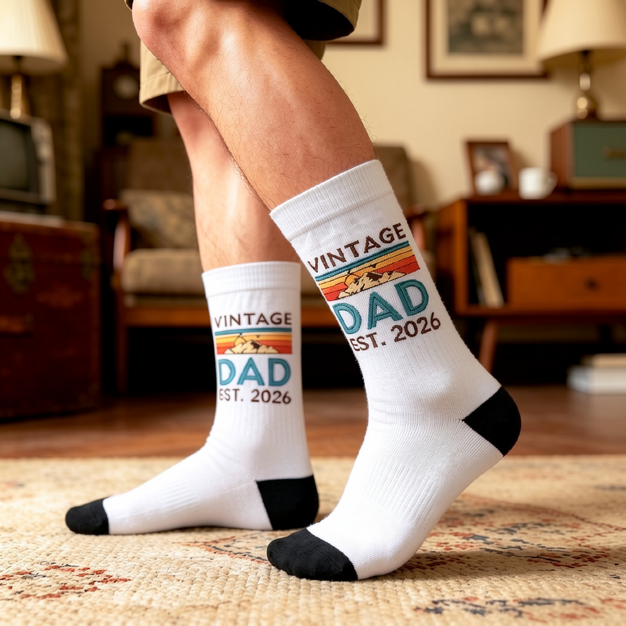Vintage Dad Est 2026 Socks, First Fathers Day Gift, New Dad Socks, Gift for Husband, Retro Father's Day Socks, Promoted to Dad 2026