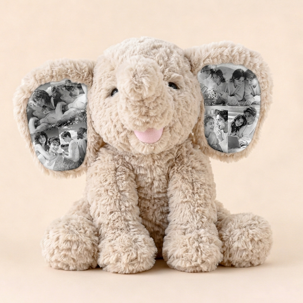 Custom Photo Elephant Plush – Personalized Ear Picture Elephant Gift for Couples Anniversary Gifts - MyFaceSocksAU