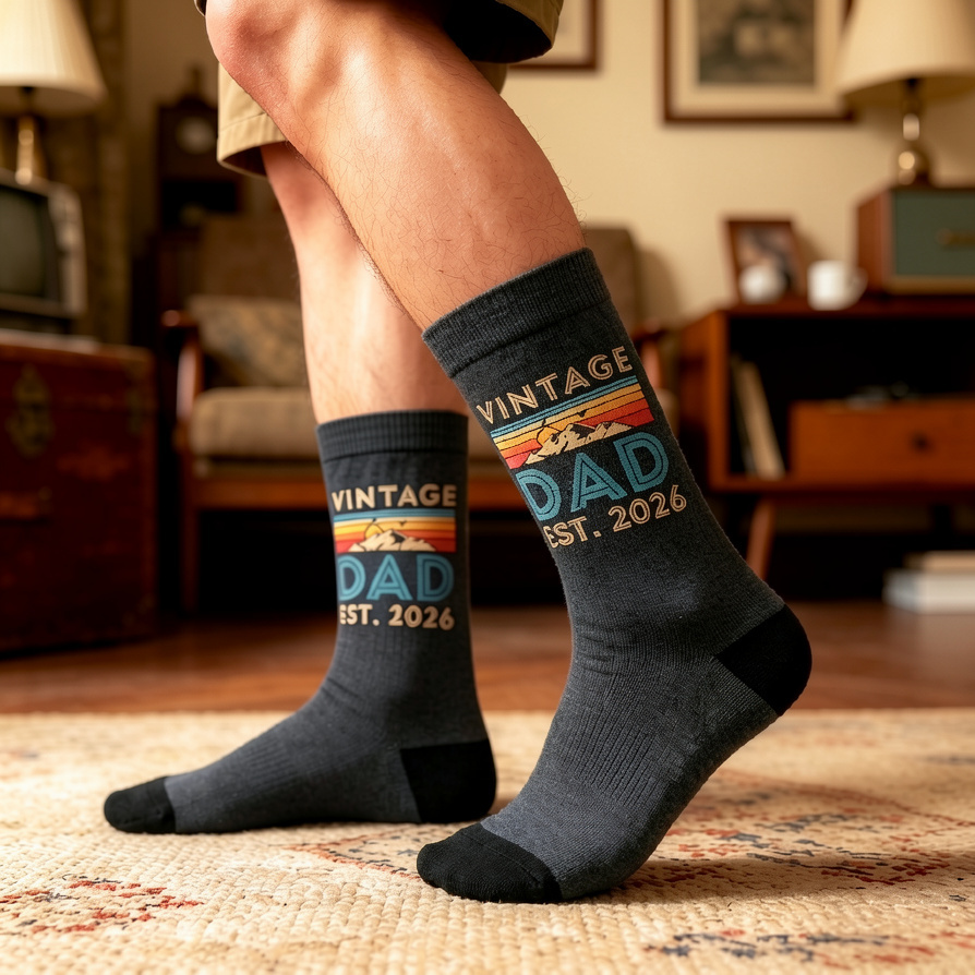 Vintage Dad Est 2026 Socks, First Fathers Day Gift, New Dad Socks, Gift for Husband, Retro Father's Day Socks, Promoted to Dad 2026 - MyFaceSocksAU