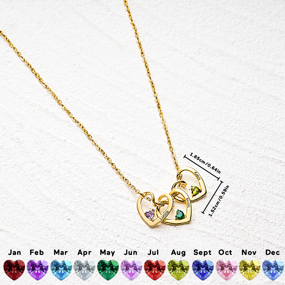 Personalized Heart Name & Birthstone Necklace Custom Gift for Mom or Grandma - MyFaceSocksAU