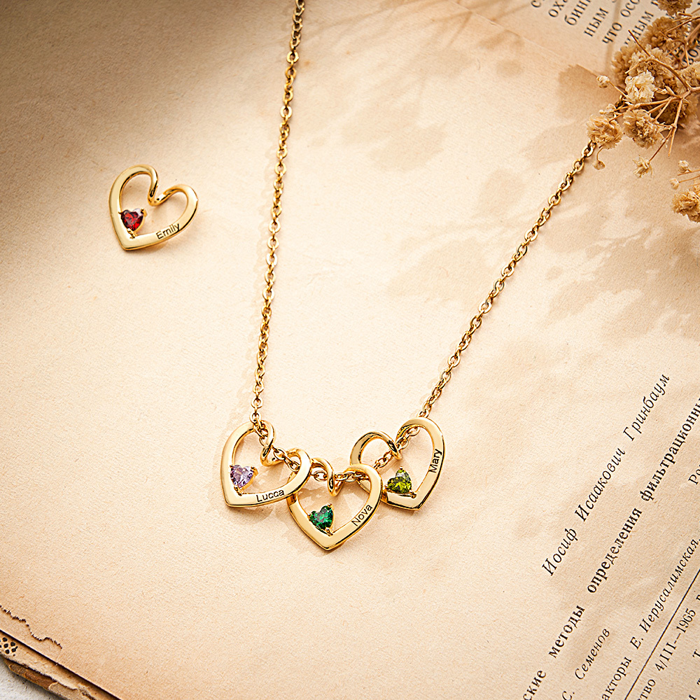 Personalized Heart Name & Birthstone Necklace Custom Gift for Mom or Grandma - MyFaceSocksAU