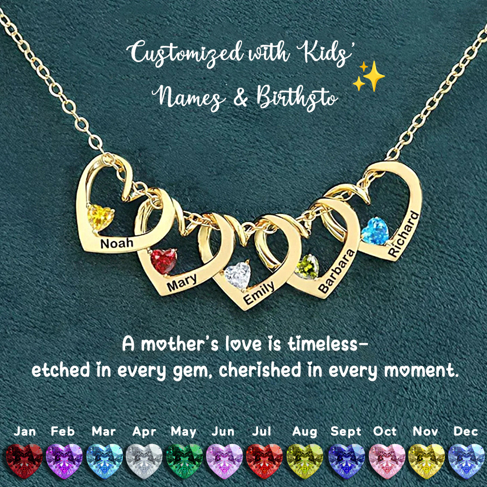 Personalized Heart Name & Birthstone Necklace Custom Gift for Mom or Grandma - MyFaceSocksAU