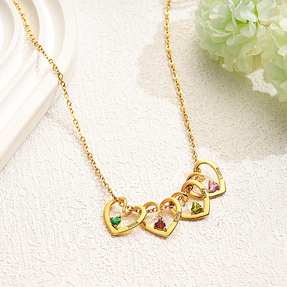 Personalized Heart Name & Birthstone Necklace Custom Gift for Mom or Grandma - MyFaceSocksAU