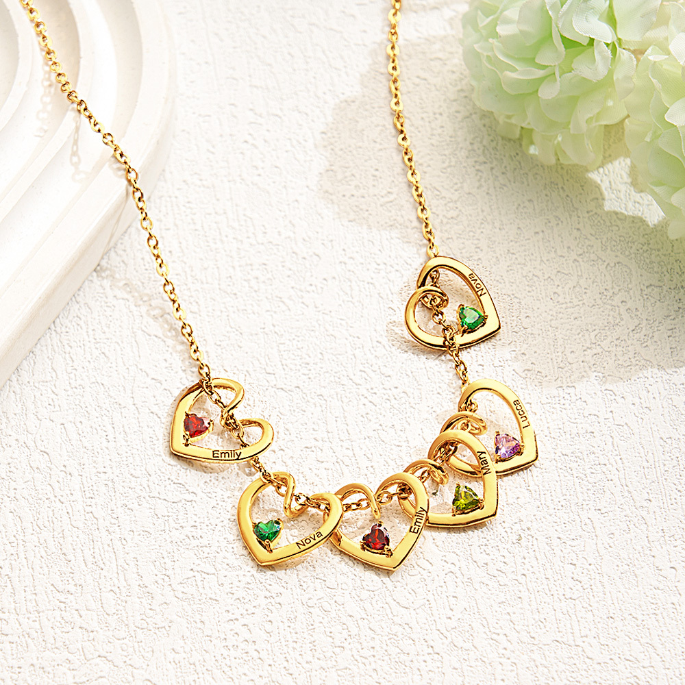 Personalized Heart Name & Birthstone Necklace Custom Gift for Mom or Grandma - MyFaceSocksAU
