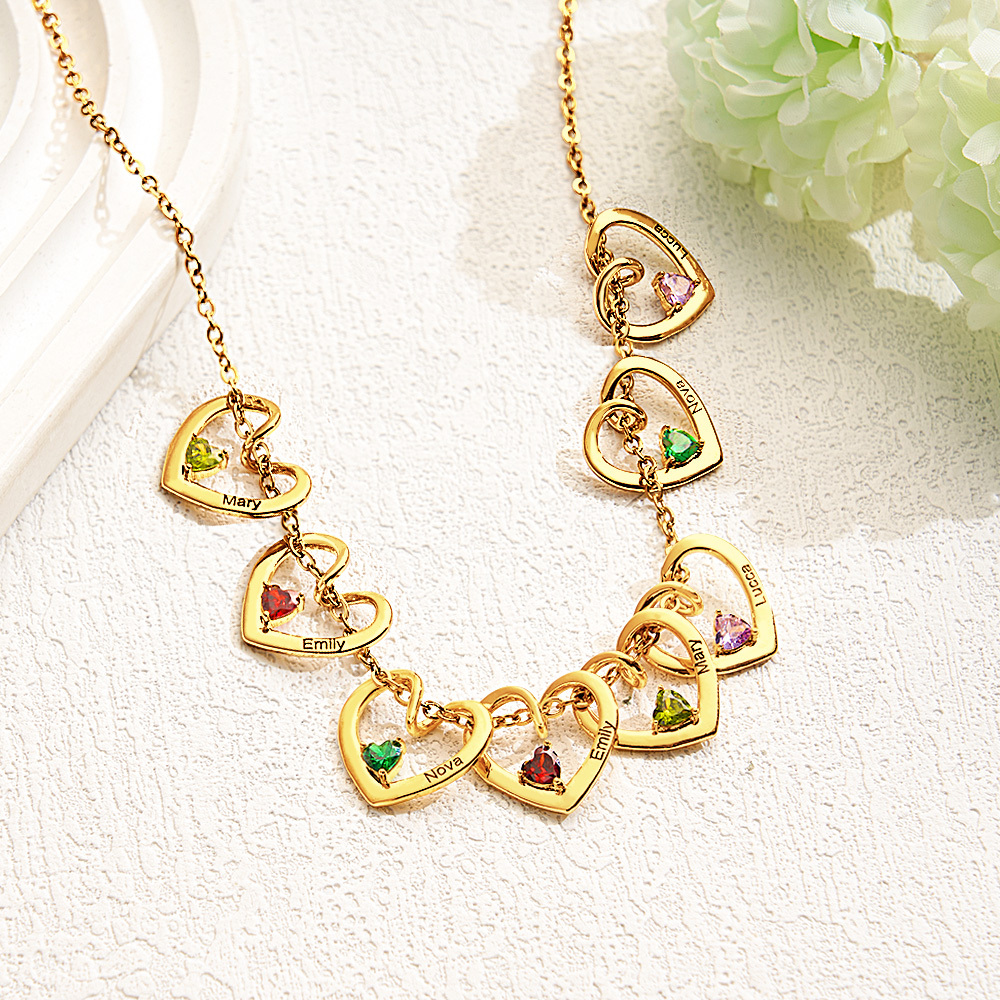 Personalized Heart Name & Birthstone Necklace Custom Gift for Mom or Grandma - MyFaceSocksAU