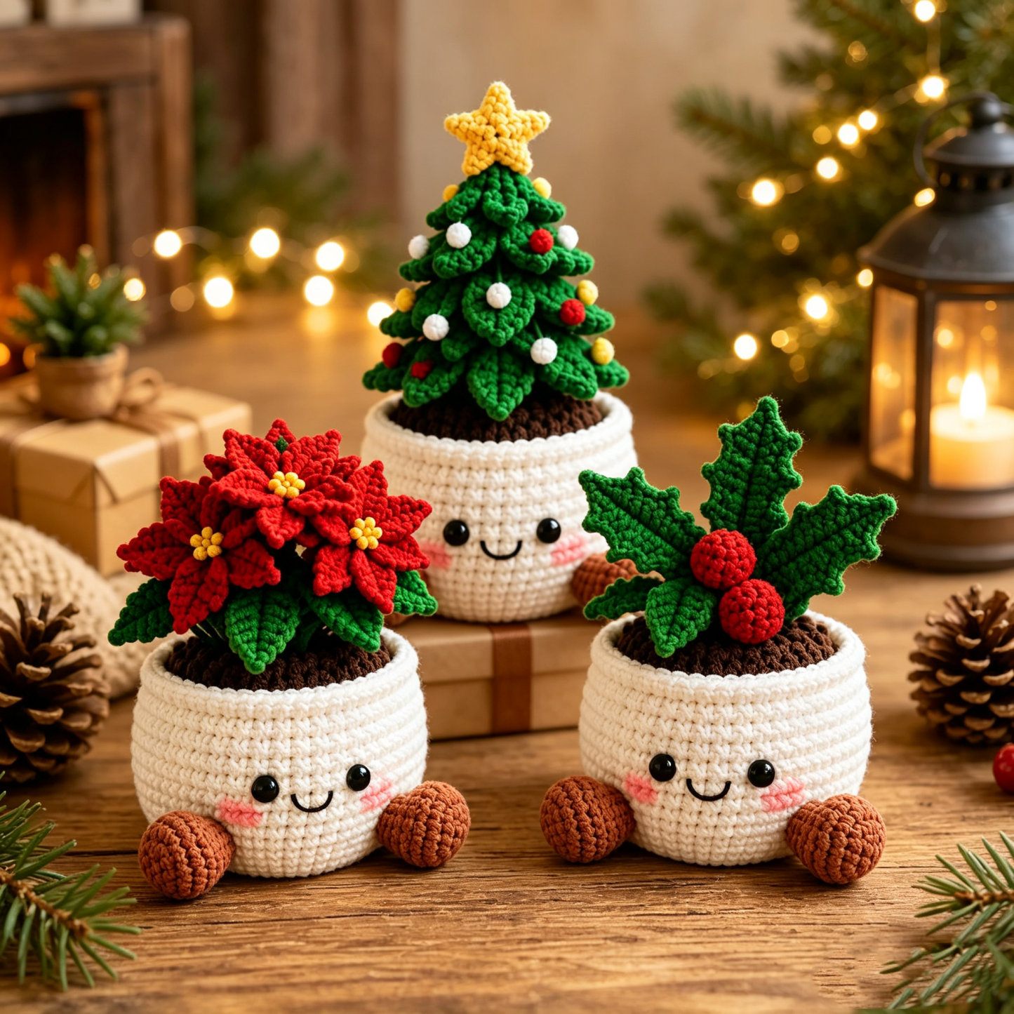 Crochet Christmas Plant Pot Cover – Handmade Holiday Decor for Home & Office - MyFaceSocksAU