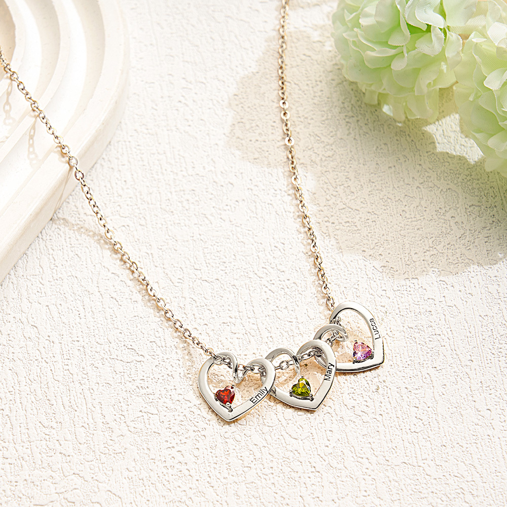 Personalized Heart Name & Birthstone Necklace Custom Gift for Mom or Grandma - MyFaceSocksAU