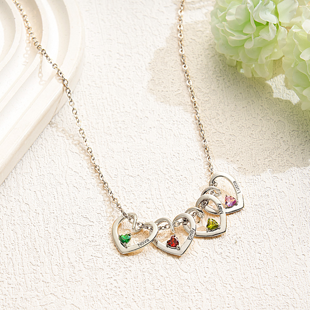 Personalized Heart Name & Birthstone Necklace Custom Gift for Mom or Grandma - MyFaceSocksAU