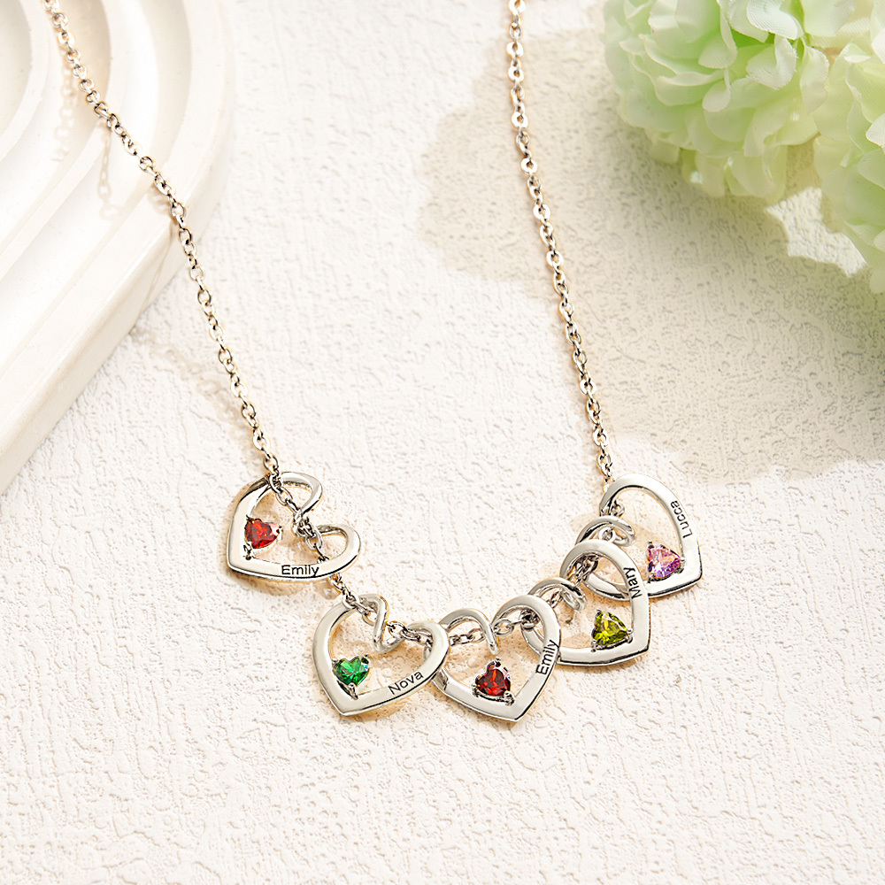 Personalized Heart Name & Birthstone Necklace Custom Gift for Mom or Grandma - MyFaceSocksAU