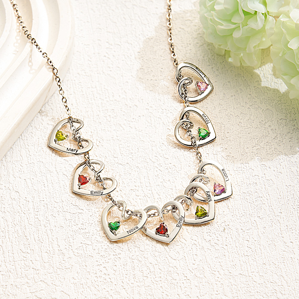 Personalized Heart Name & Birthstone Necklace Custom Gift for Mom or Grandma - MyFaceSocksAU