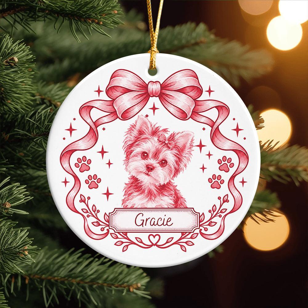 Custom Photo Dog Cat Watercolor Coquette Ceramic Ornament, Personalized Pet Holiday Keepsake - MyFaceSocksAU