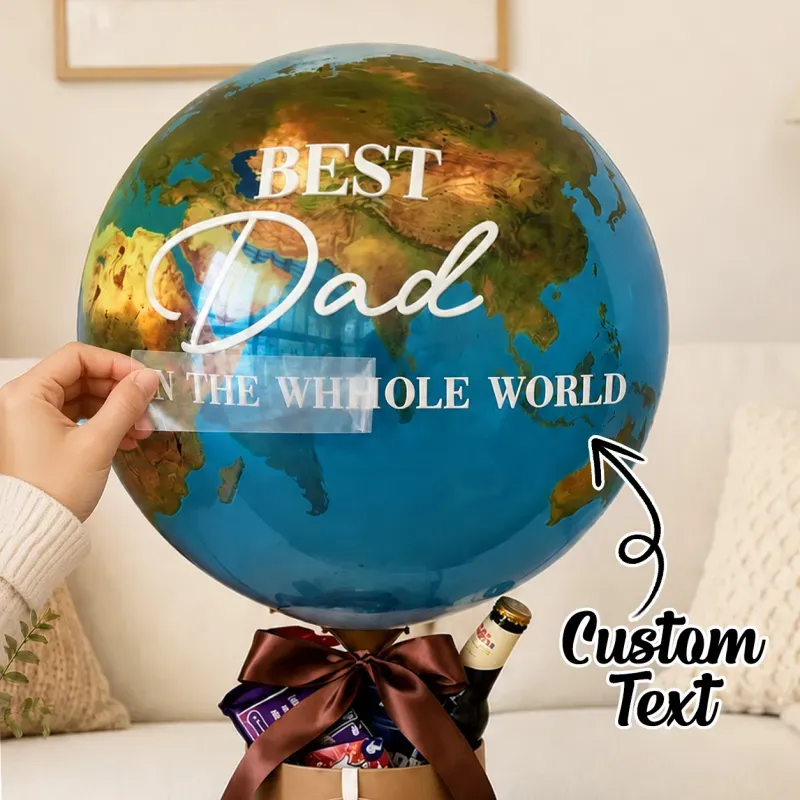 Best Dad In The Whole World Balloon Personalized Earth-Shaped Balloon Set Father's Day Gift for Dad or for Grandpa