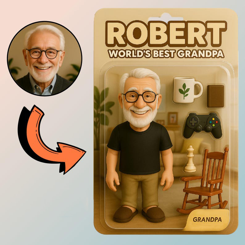 Fully Body Customizable 3D Effect Action Figure Pack Packaging Toy Box Style Art Gift Personalized Acrylic Car Hanger Gift for Papa Father's Day Gifts - MyFaceSocksAU