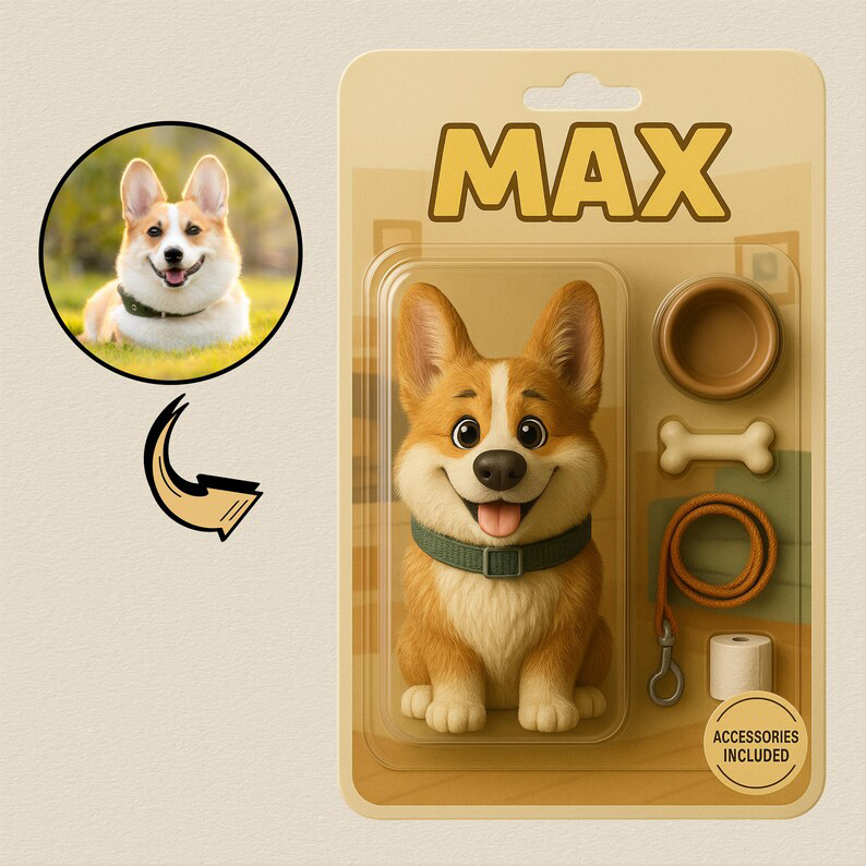 Fully Body Customizable 3D Effect Action Figure Pack Packaging Toy Box Style Art Gift Personalized Acrylic Car Hanger Gift for Pet Lovers - MyFaceSocksAU