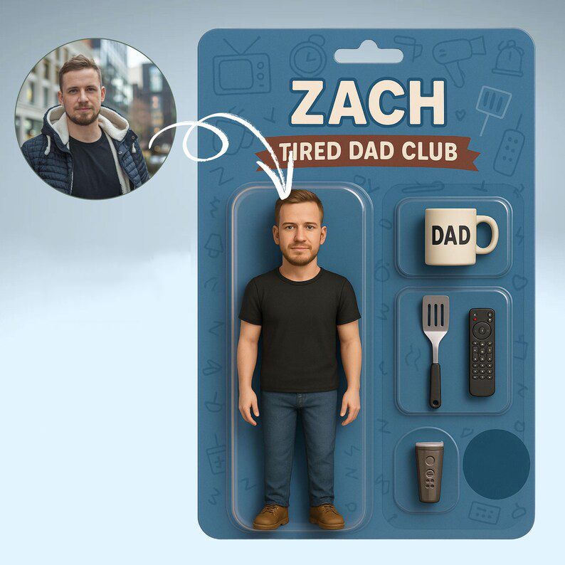 Fully Body Customizable 3D Effect Action Figure Pack Packaging Toy Box Style Art Gift Personalized Acrylic Car Hanger Gift for Papa Father's Day Gifts - MyFaceSocksAU