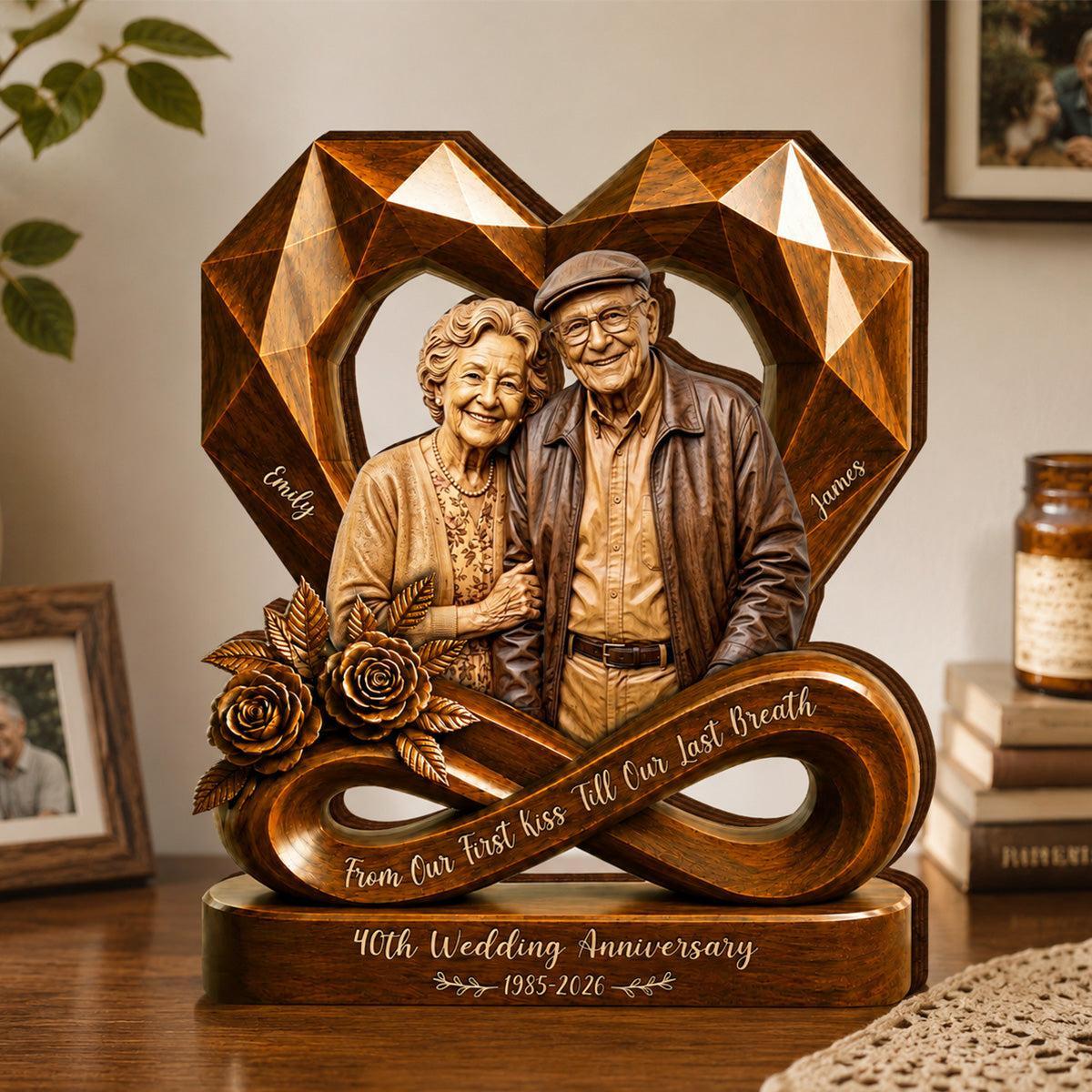 Personalized Wooden Infinity Heart Photo Plaque for 5th Wedding Anniversary Gift – Custom Couple Portrait for Husband & Wife - MyFaceSocksAU