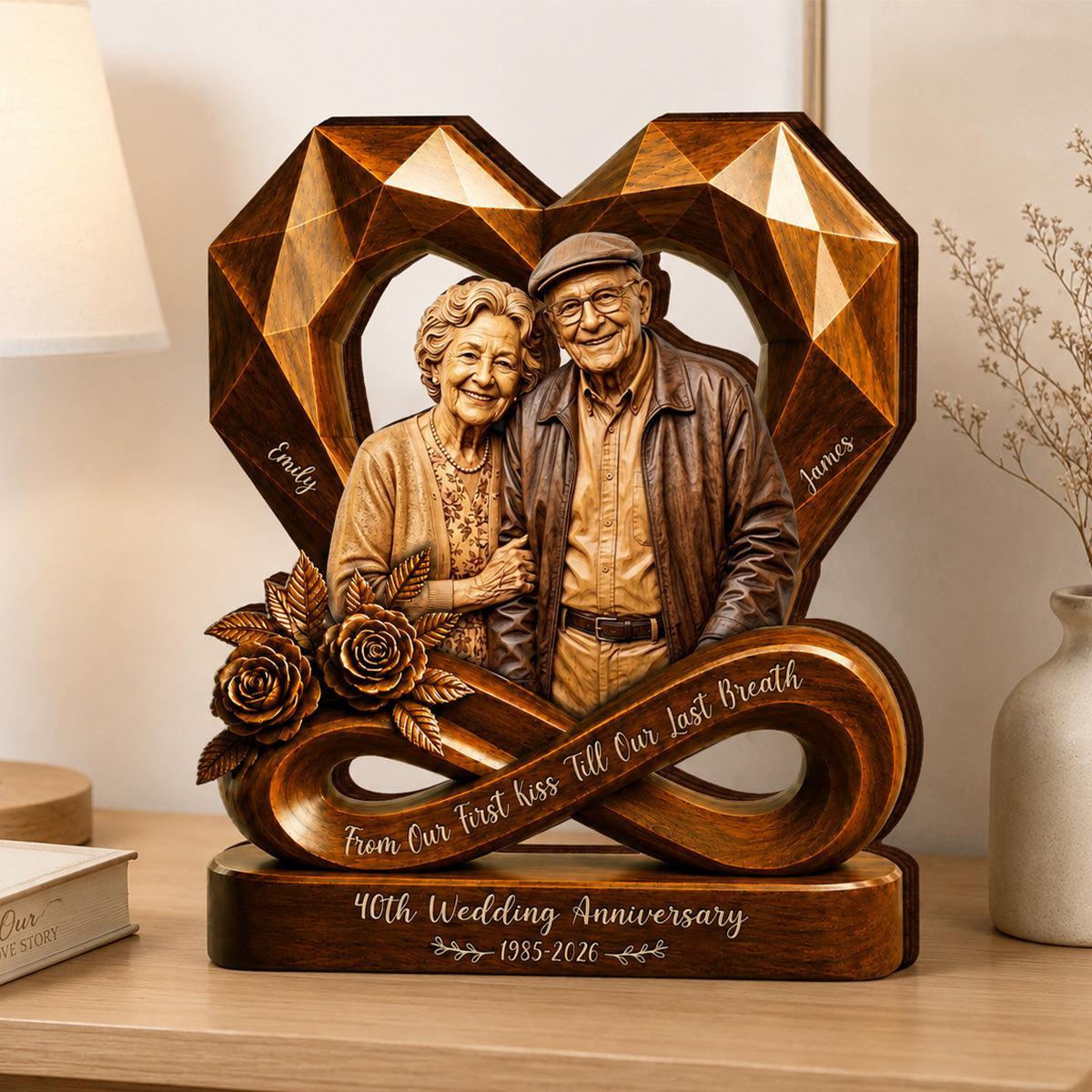 Personalized Wooden Infinity Heart Photo Plaque for 5th Wedding Anniversary Gift – Custom Couple Portrait for Husband & Wife - MyFaceSocksAU