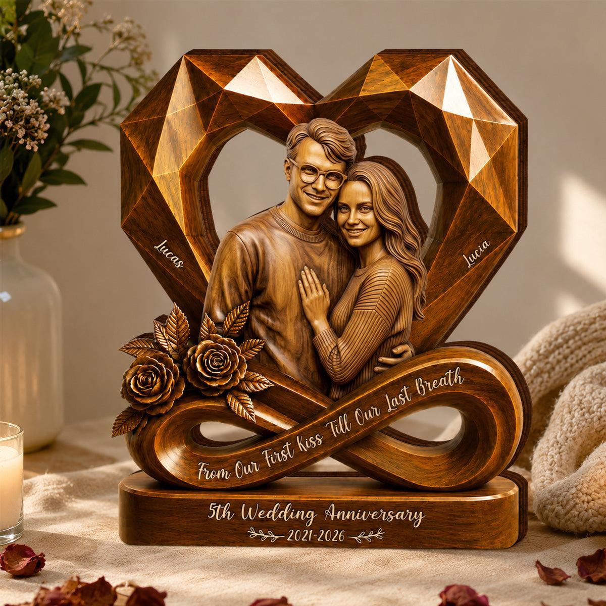 Personalized Wooden Infinity Heart Photo Plaque for 5th Wedding Anniversary Gift – Custom Couple Portrait for Husband & Wife - MyFaceSocksAU