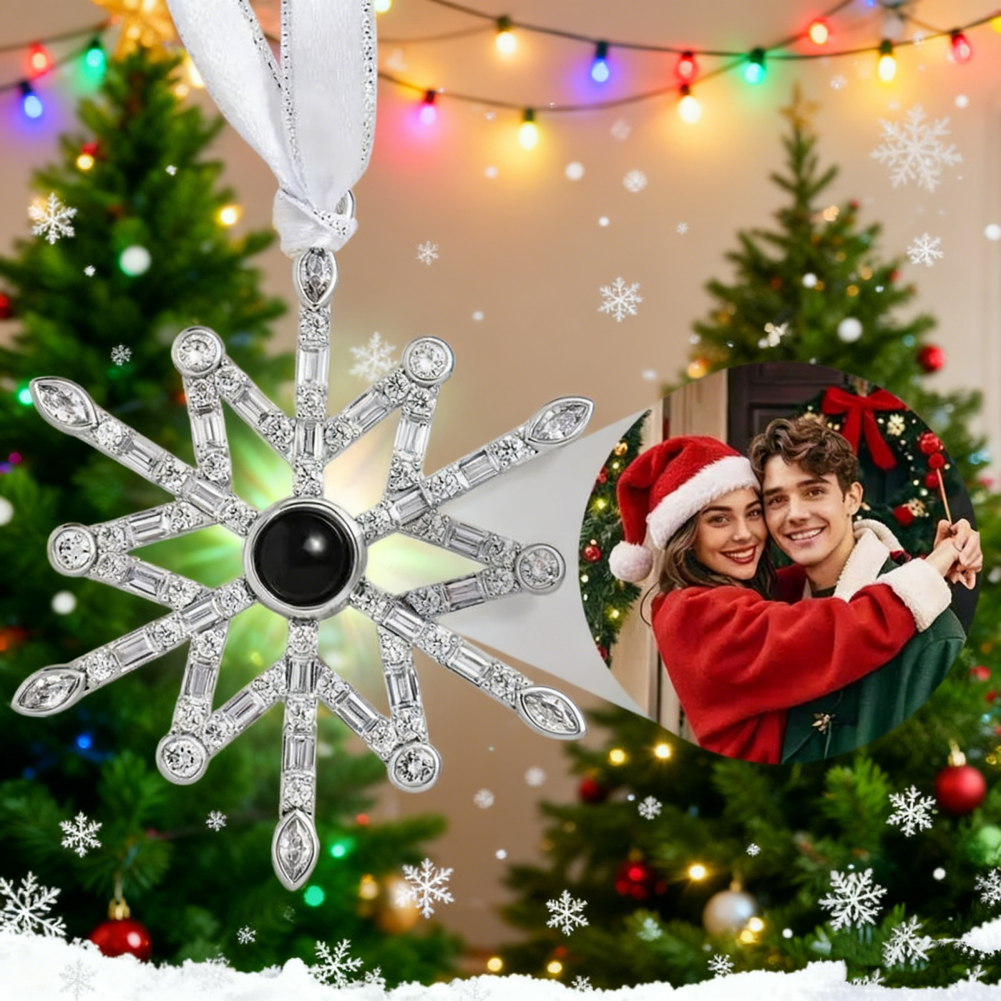 Personalized Projection Ornament Custom Photo Snowflake Christmas Ornament Gifts