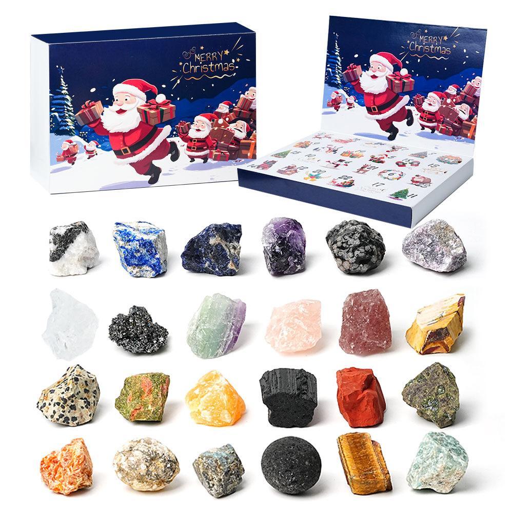 24 Days Crystal Advent Calendar 2025 – 24 Natural Gemstone Mineral Rocks (2-3cm) Christmas Countdown Gift Set for Kids & Crystal Lovers