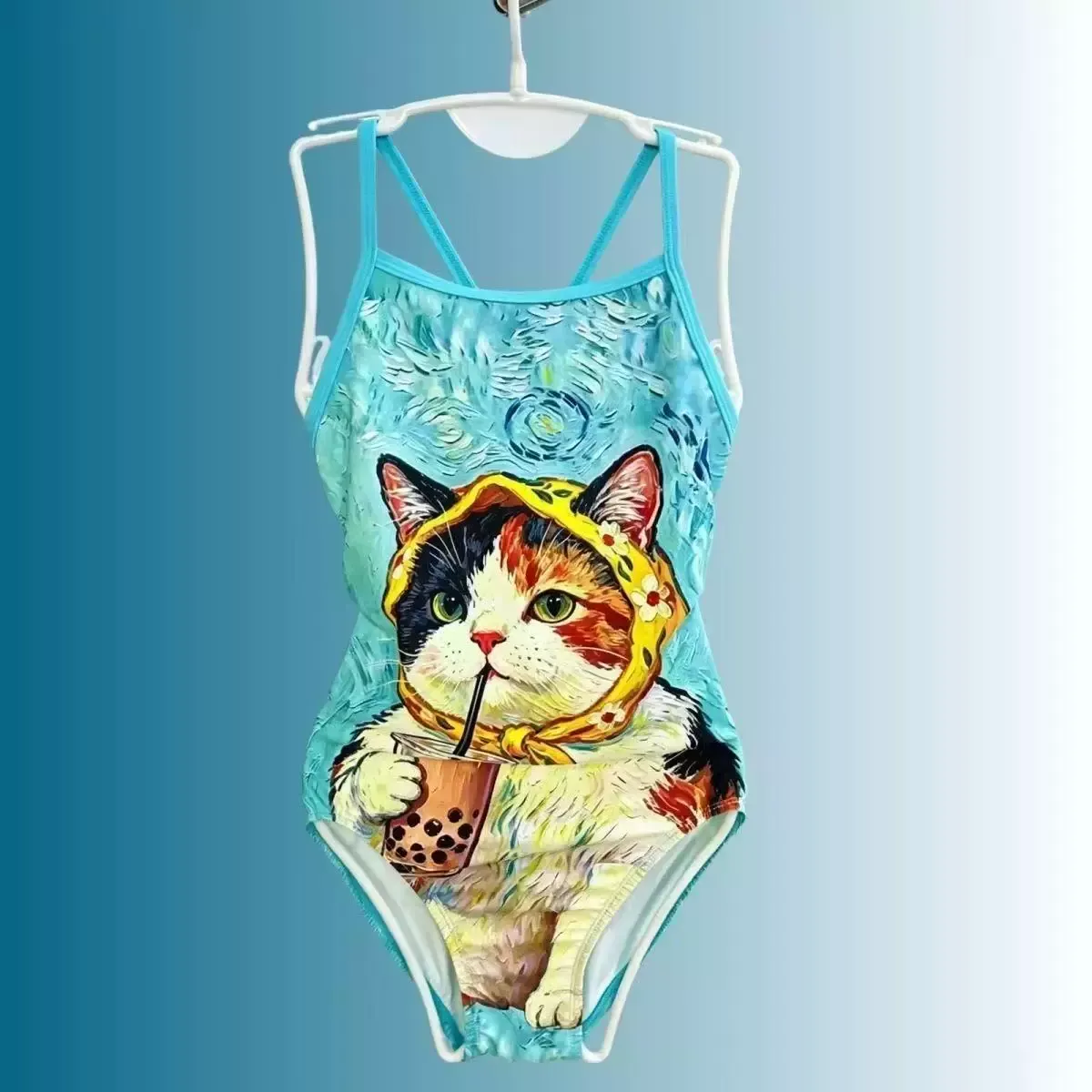Cute Cat Print One-Piece Swimsuit for Women – Fresh Summer Nylon Monokini, Beach & Pool Swimwear - MyFaceSocksAU