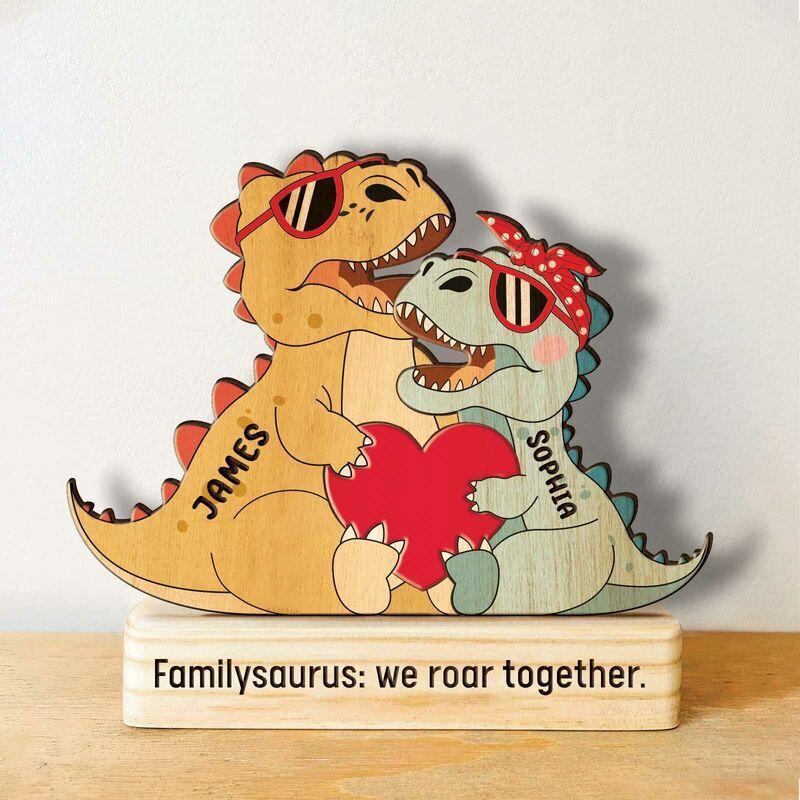 Personalized Wooden Dinosaur Family Puzzle – Custom Pine Blocks with 2–4 Names