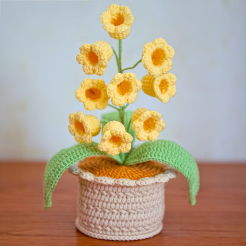 LED Light Crocheted Lily of the Valley - Glowing Potted Knit Flower Home Ambiance Decor - MyFaceSocksAU