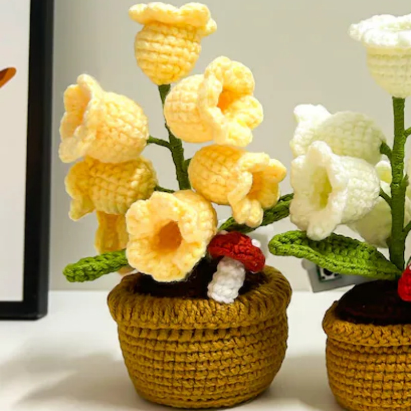 LED Light Crocheted Lily of the Valley - Glowing Potted Knit Flower Home Ambiance Decor - MyFaceSocksAU