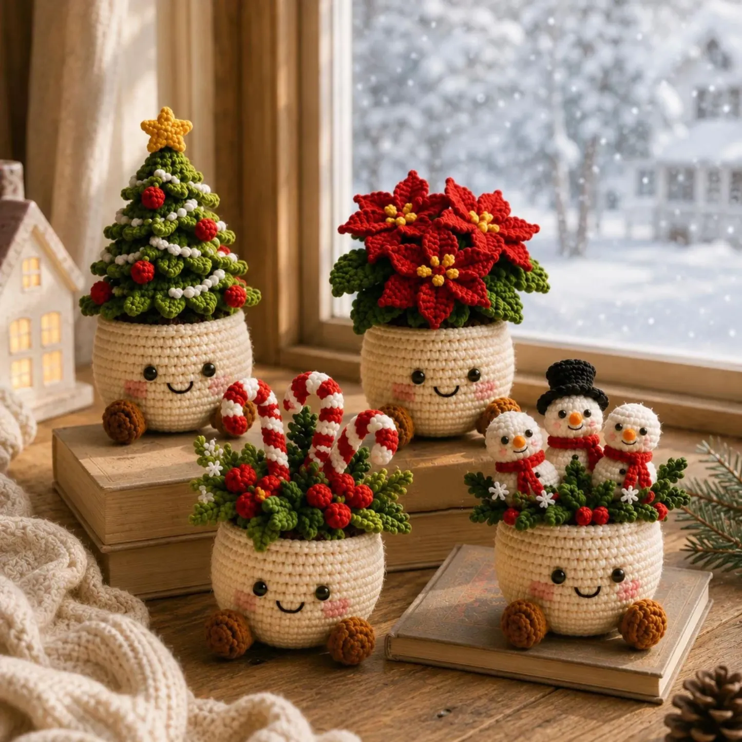 Handmade Crochet Christmas Potted Plant Decor – Festive Desk Ornament Gift for Home, Office & Holiday Parties - MyFaceSocksAU
