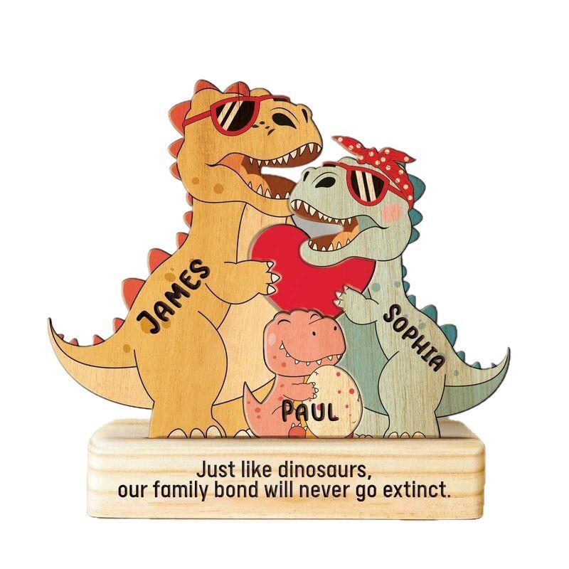 Personalized Wooden Dinosaur Family Puzzle – Custom Pine Blocks with 2–4 Names