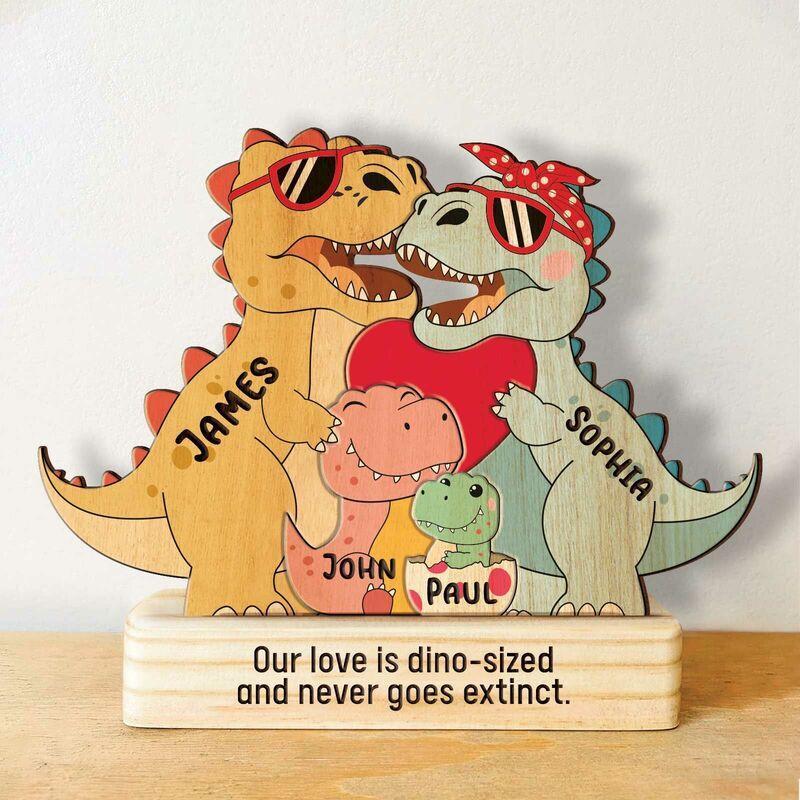 Personalised Wooden Dinosaur Family Puzzle – Custom Pine Blocks with 2–4 Names