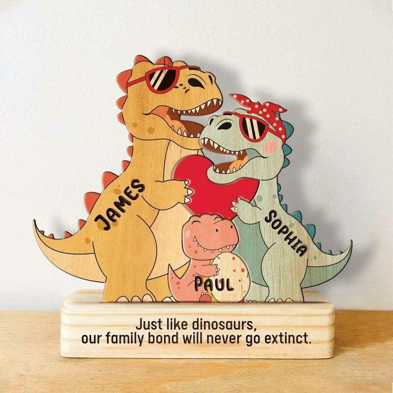 Personalized Wooden Dinosaur Family Puzzle – Custom Pine Blocks with 2–4 Names