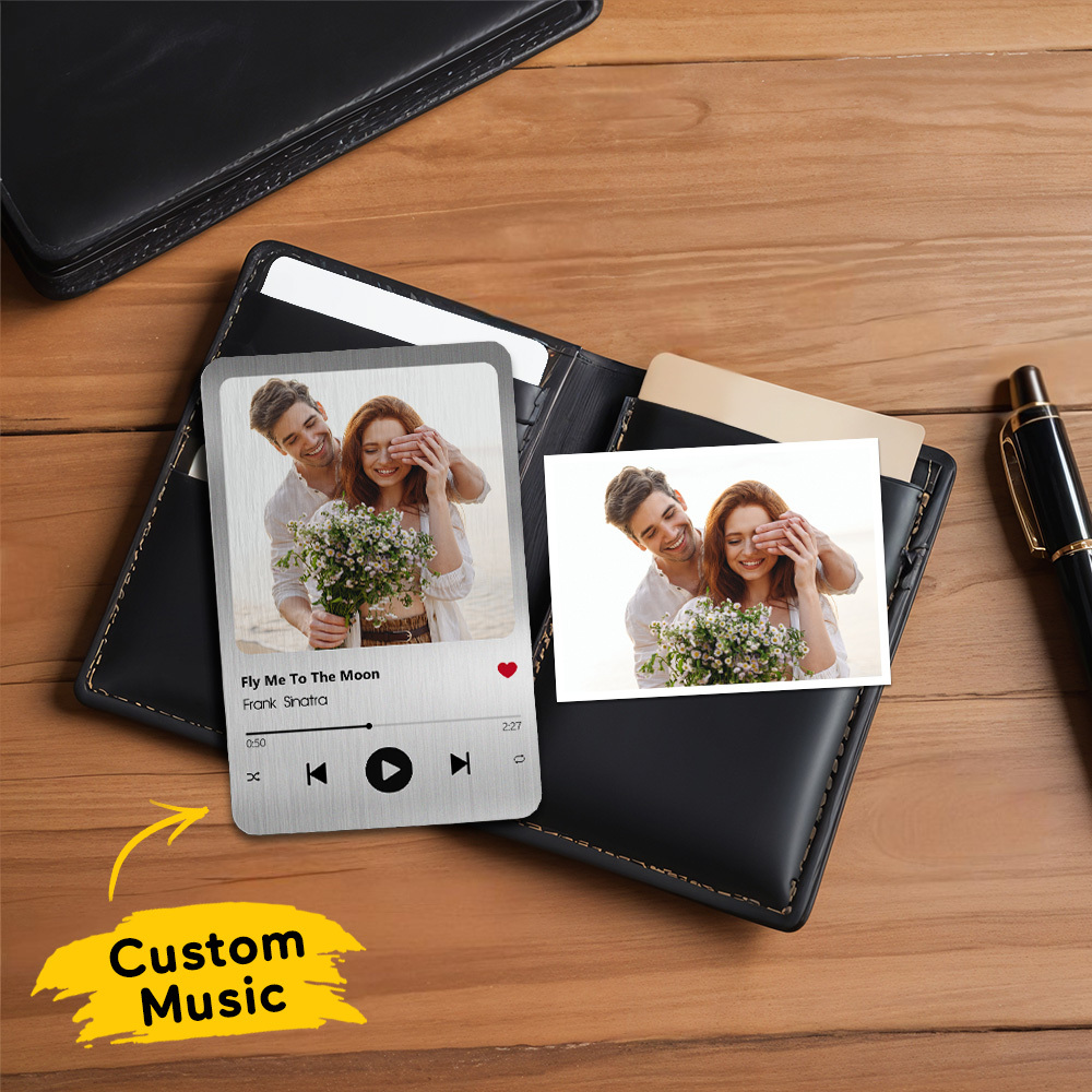 Custom Favorite Song Metal Wallet Card - Personalized Aluminum Photo Wallet Card - Valentine's Day Gifts For Him, Boyfriend, Husband - MyFaceSocksAU