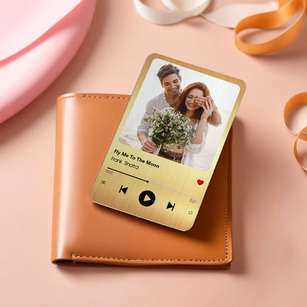 Custom Favorite Song Metal Wallet Card - Personalized Aluminum Photo Wallet Card - Valentine's Day Gifts For Him, Boyfriend, Husband - MyFaceSocksAU