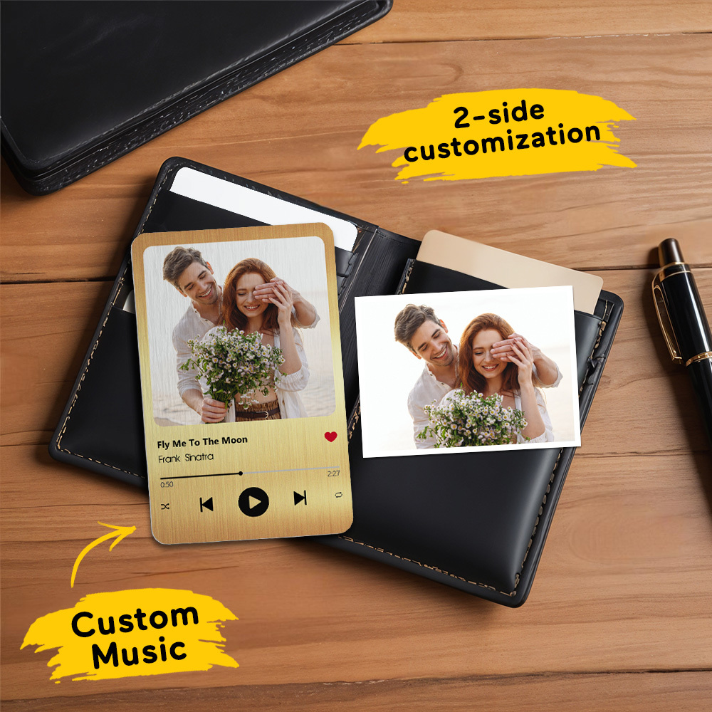Custom Favorite Song Metal Wallet Card - Personalized Aluminum Photo Wallet Card - Valentine's Day Gifts For Him, Boyfriend, Husband - MyFaceSocksAU
