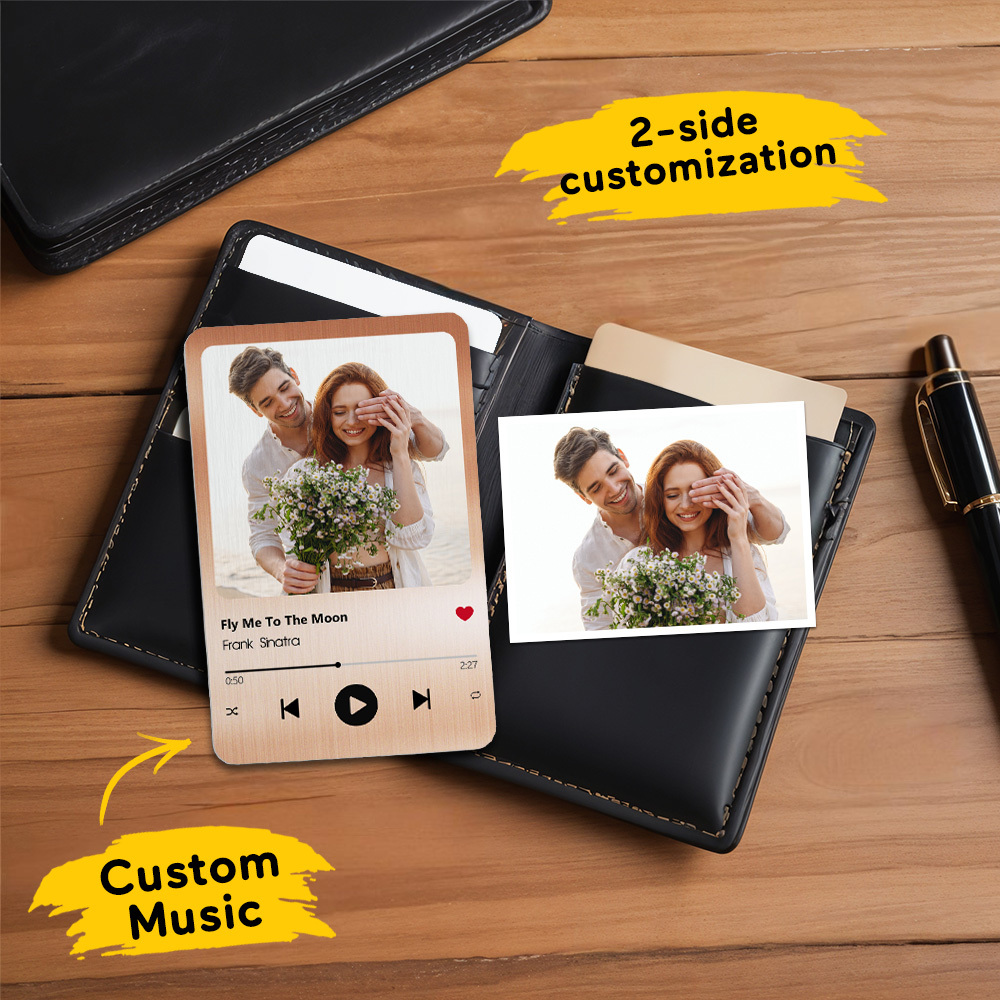 Custom Favorite Song Metal Wallet Card - Personalized Aluminum Photo Wallet Card - Valentine's Day Gifts For Him, Boyfriend, Husband - MyFaceSocksAU