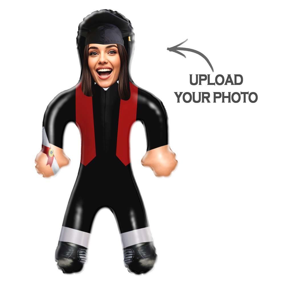 Custom Graduation Inflatable Doll – Red Stole with Face Photo - MyFaceSocksAU