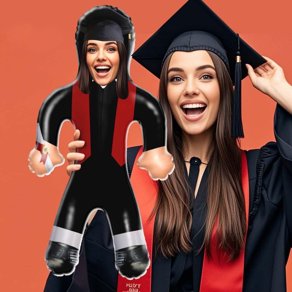 Custom Graduation Inflatable Doll – Red Stole with Face Photo - MyFaceSocksAU