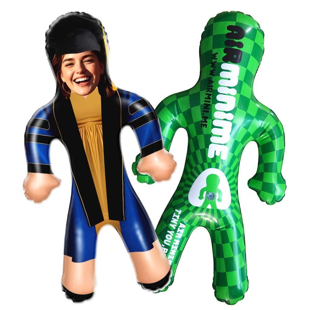 Face Blow Up Doll Blue and Gold Graduation Air Minime Custom Inflatable Face Doll - MyFaceSocksAU