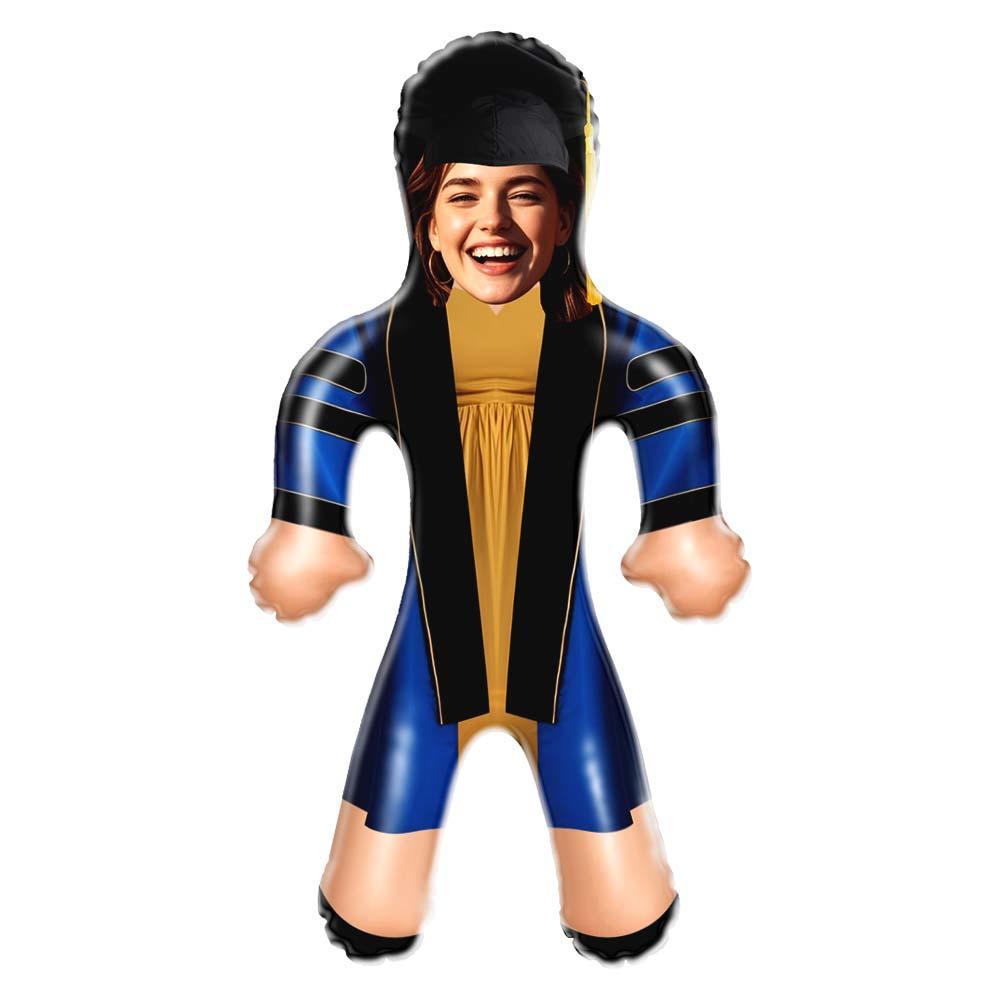 Face Blow Up Doll Blue and Gold Graduation Air Minime Custom Inflatable Face Doll - MyFaceSocksAU