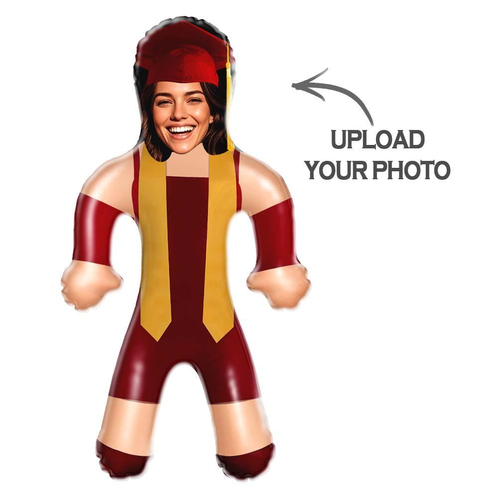 Custom Face Maroon & Gold Graduation Air Minime Doll Custom Inflatable Face Gift Funny Blow Up Doll - MyFaceSocksAU