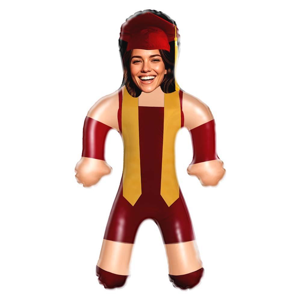 Custom Face Maroon & Gold Graduation Air Minime Doll Custom Inflatable Face Gift Funny Blow Up Doll - MyFaceSocksAU