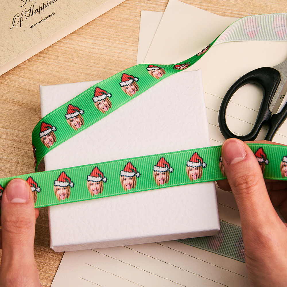 Custom Face Christmas Craft Ribbon Christmas Grosgrain Ribbon Hair Bow Green Ribbon - MyFaceSocksAU