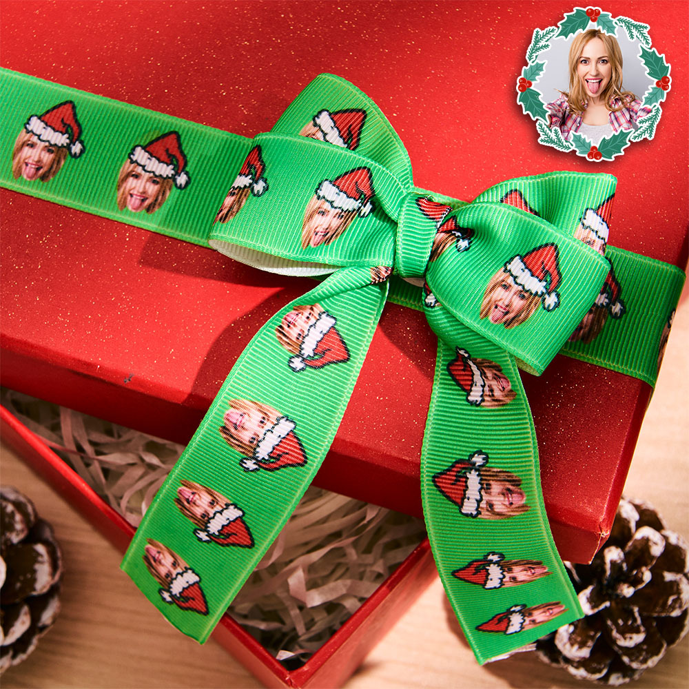 Custom Face Christmas Craft Ribbon Christmas Grosgrain Ribbon Hair Bow Green Ribbon - MyFaceSocksAU