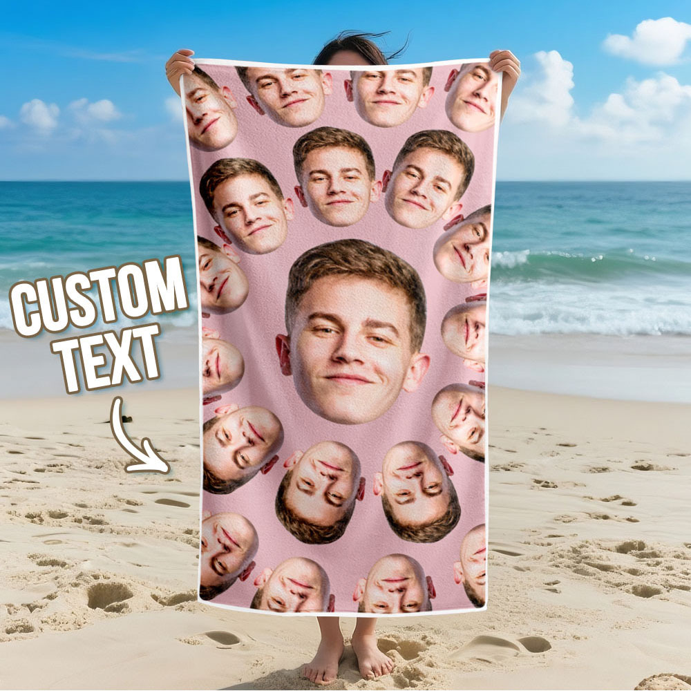 Custom Photo Beach Towel Cartoon Muti-face Colored Beach Towel Summer Funny Gift Idea Yellow Beach Towerl - MyFaceSocksAU