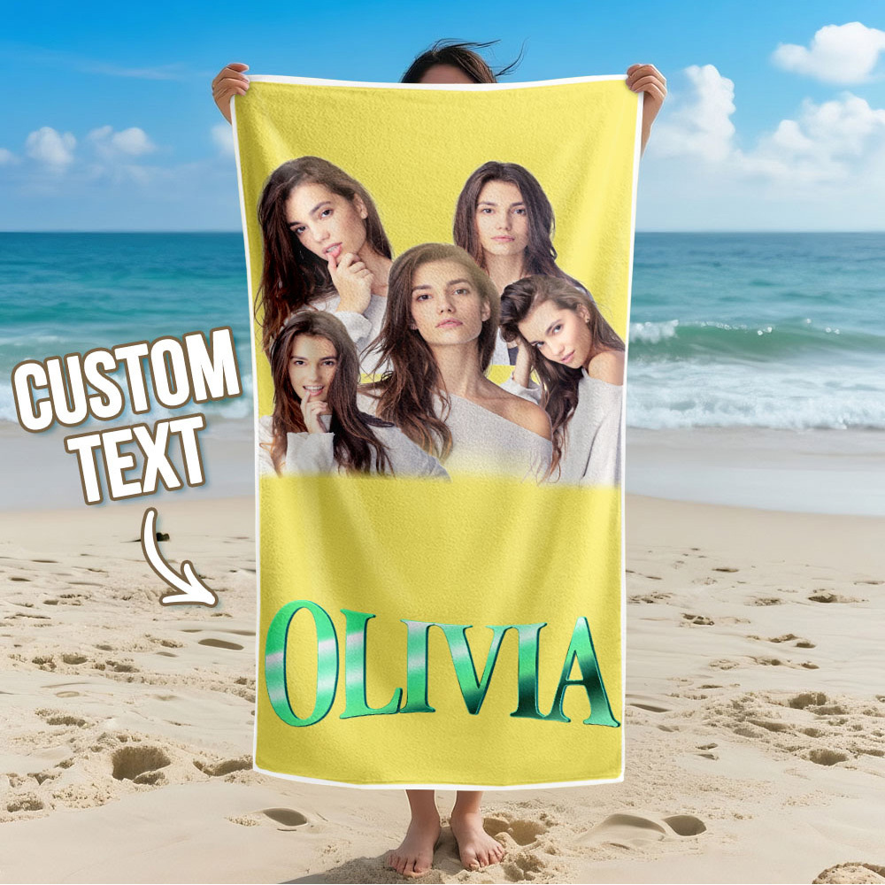 Custom Photo Beach Towel Cartoon Muti-face Colored Beach Towel Summer Funny Gift Idea Yellow Beach Towerl - MyFaceSocksAU