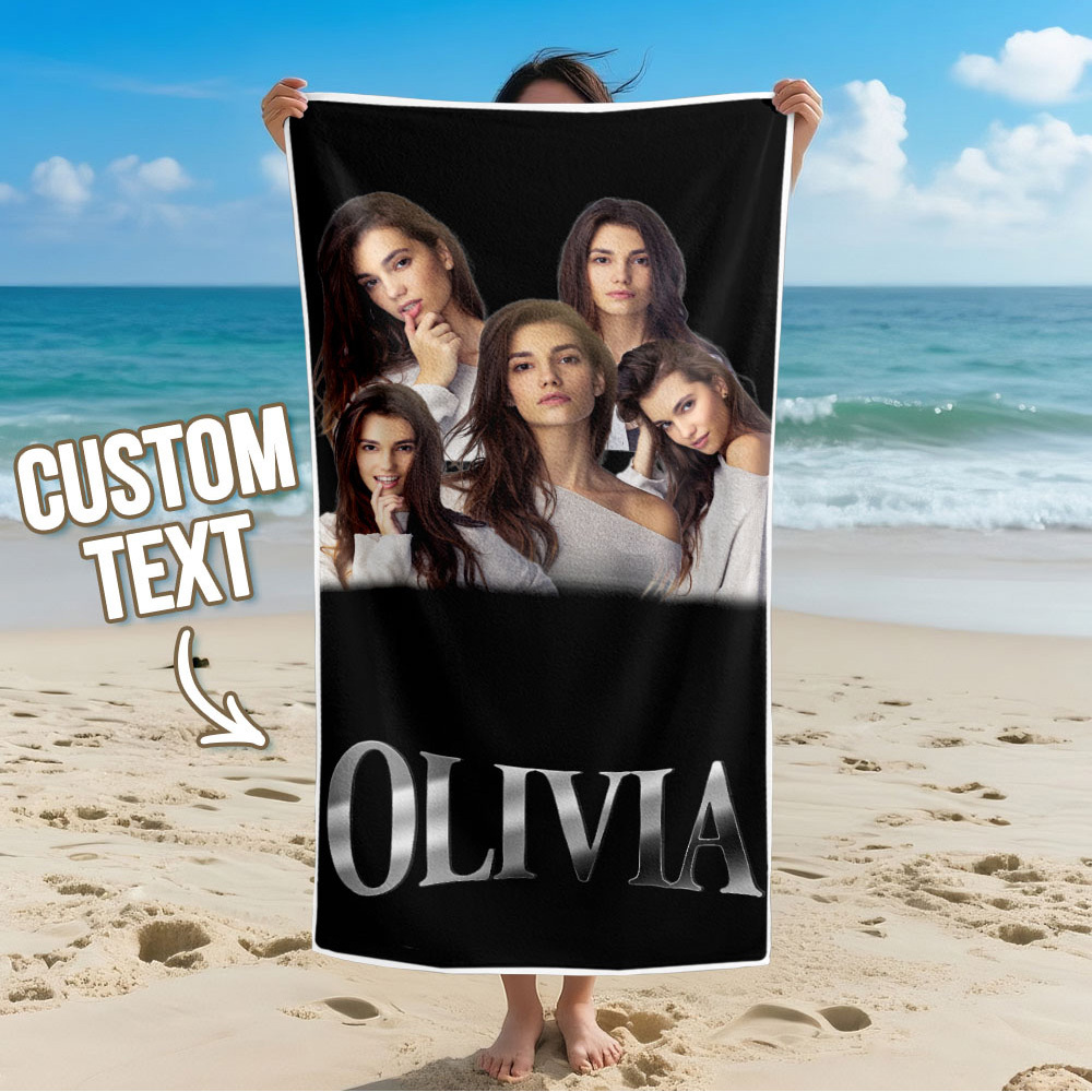 Custom Photo Beach Towel Cartoon Muti-face Colored Beach Towel Summer Funny Gift Idea Yellow Beach Towerl - MyFaceSocksAU